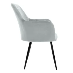 Esszimmerstuhl 6er Set mit Rücken- und Armlehnen Grau Küchenstuhl mit Microfaser-Samtbezug-ECD Germany Clearance