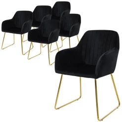 Esszimmerstuhl 6er Set mit Rücken- und Armlehnen Schwarz Küchenstuhl mit Microfaser-Samtbezug ML-Design-ECD Germany Clearance