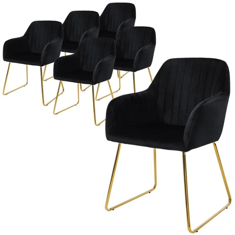 Esszimmerstuhl 6er Set mit Rücken- und Armlehnen Schwarz Küchenstuhl mit Microfaser-Samtbezug ML-Design-ECD Germany Clearance