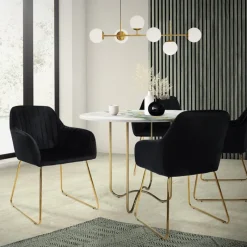 Esszimmerstuhl 6er Set mit Rücken- und Armlehnen Schwarz Küchenstuhl mit Microfaser-Samtbezug ML-Design-ECD Germany Clearance