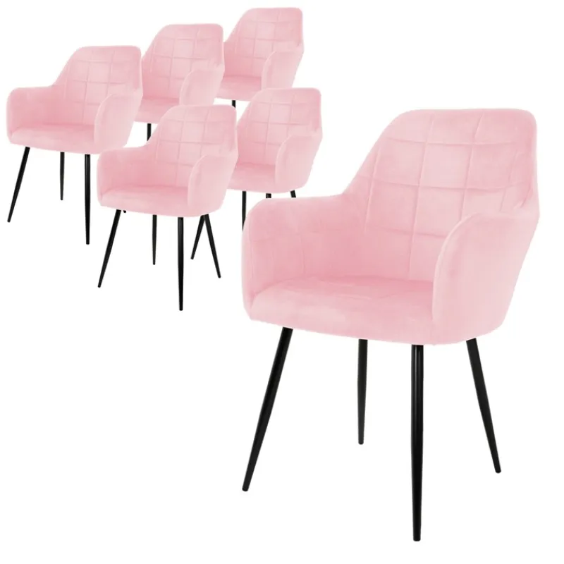 Esszimmerstuhl 6er Set mit Rücken- und Armlehnen Rosa Küchenstuhl mit Microfaser-Samtbezug-ECD Germany Discount