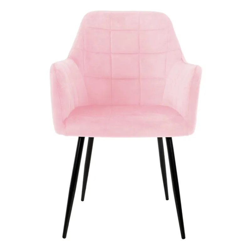 Esszimmerstuhl 6er Set mit Rücken- und Armlehnen Rosa Küchenstuhl mit Microfaser-Samtbezug-ECD Germany Discount