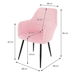 Esszimmerstuhl 6er Set mit Rücken- und Armlehnen Rosa Küchenstuhl mit Microfaser-Samtbezug-ECD Germany Discount