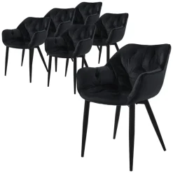 Esszimmerstuhl 6er Set mit Rücken- und Armlehnen Schwarz Küchenstuhl mit Microfaser-Samtbezug ML-Design-ECD Germany