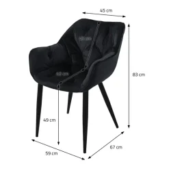 Esszimmerstuhl 6er Set mit Rücken- und Armlehnen Schwarz Küchenstuhl mit Microfaser-Samtbezug ML-Design-ECD Germany