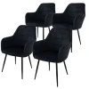 Esszimmerstuhl 4er Set mit Rücken- und Armlehnen Schwarz Küchenstuhl mit Microfaser-Samtbezug-ECD Germany Hot