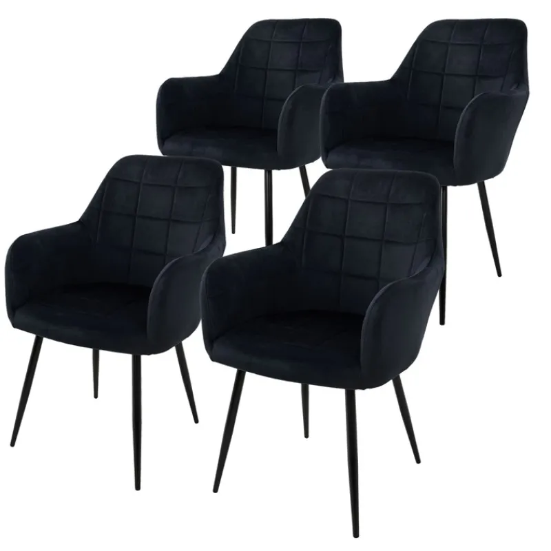 Esszimmerstuhl 4er Set mit Rücken- und Armlehnen Schwarz Küchenstuhl mit Microfaser-Samtbezug-ECD Germany Hot