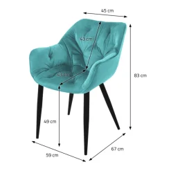 Esszimmerstuhl 6er Set mit Rücken- und Armlehnen Petrol Küchenstuhl mit Microfaser-Samtbezug ML-Design-ECD Germany