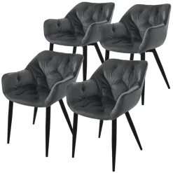 Esszimmerstuhl 4er Set mit Rücken- und Armlehnen Anthrazit Küchenstuhl mit Microfaser-Samtbezug ML-Design-ECD Germany Clearance