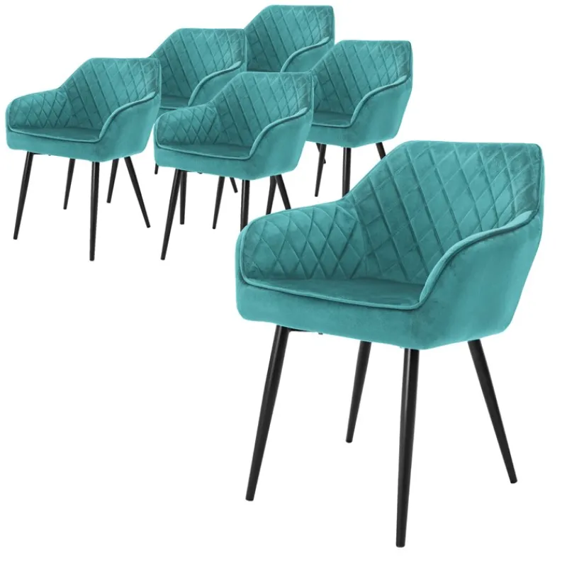 Esszimmerstuhl 6er Set mit Rücken- und Armlehnen Petrol Küchenstuhl mit Microfaser-Samtbezug ML-Design-ECD Germany Sale