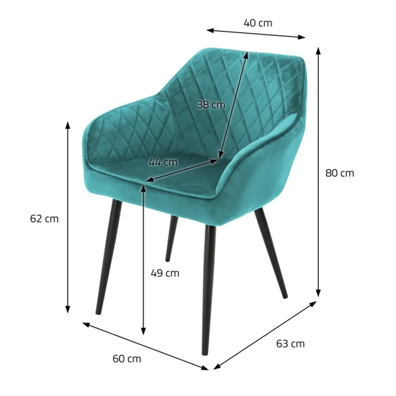 Esszimmerstuhl 6er Set mit Rücken- und Armlehnen Petrol Küchenstuhl mit Microfaser-Samtbezug ML-Design-ECD Germany Sale