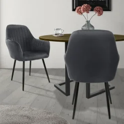 Esszimmerstuhl 2er Set mit Rücken- und Armlehnen Grau Küchenstuhl mit Microfaser-Samtbezug ML-Design-ECD Germany Discount