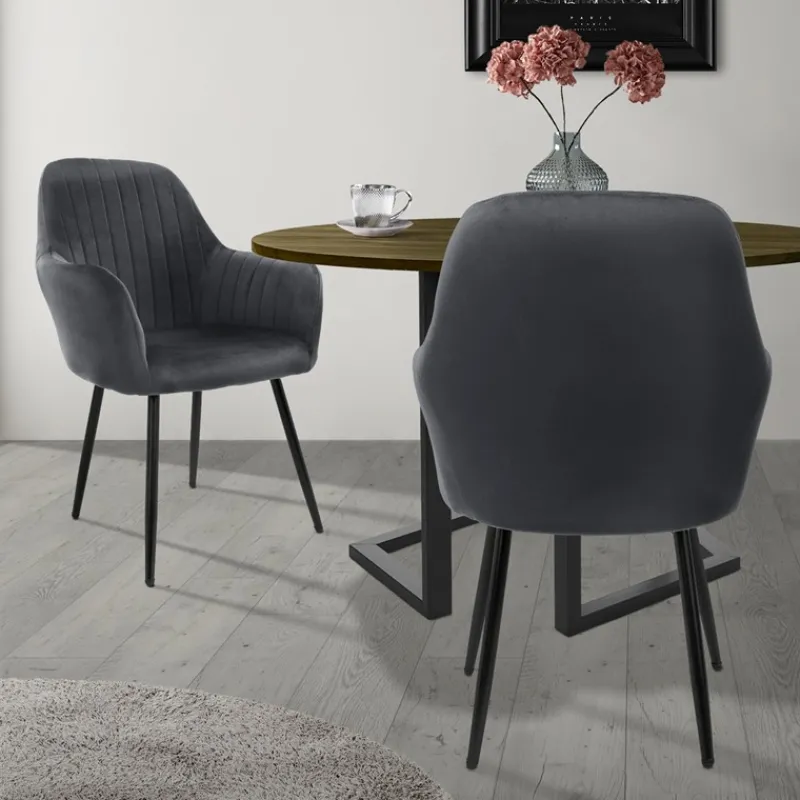 Esszimmerstuhl 2er Set mit Rücken- und Armlehnen Grau Küchenstuhl mit Microfaser-Samtbezug ML-Design-ECD Germany Discount