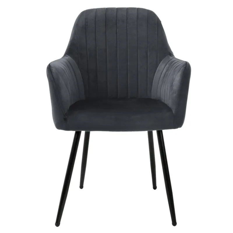 Esszimmerstuhl 2er Set mit Rücken- und Armlehnen Grau Küchenstuhl mit Microfaser-Samtbezug ML-Design-ECD Germany Discount