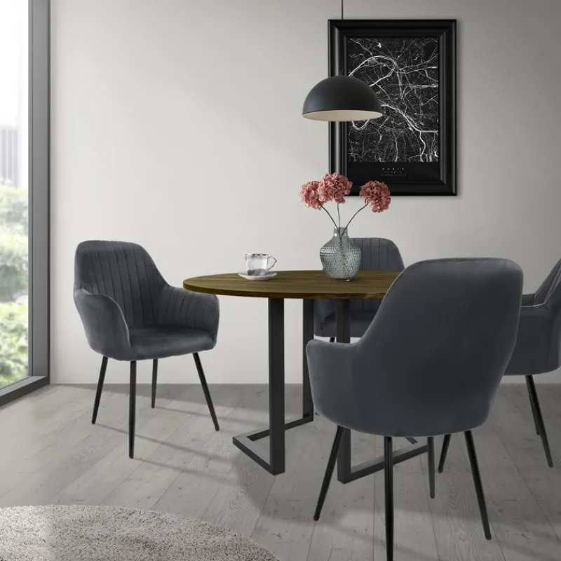 Esszimmerstuhl 2er Set mit Rücken- und Armlehnen Grau Küchenstuhl mit Microfaser-Samtbezug ML-Design-ECD Germany Discount