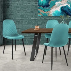 Esszimmerstuhl 4er Set mit Rückenehne Petrol Küchenstuhl mit Microfaser-Samtbezug ML-Design-ECD Germany Clearance