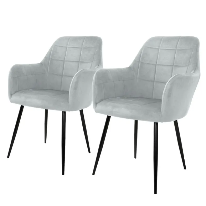 Esszimmerstuhl 2er Set mit Rücken- und Armlehnen Grau Küchenstuhl mit Microfaser-Samtbezug-ECD Germany Online