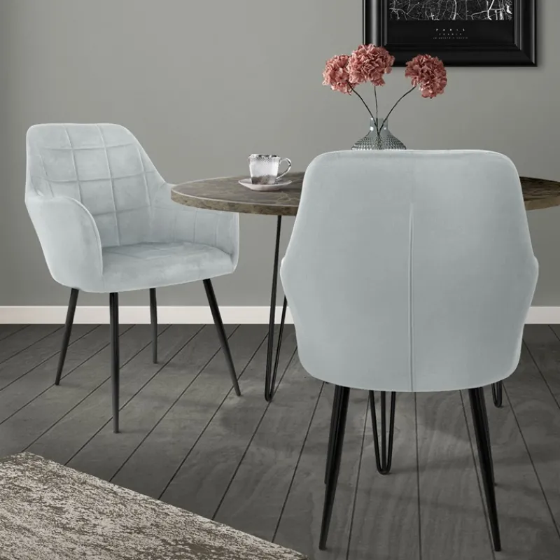 Esszimmerstuhl 2er Set mit Rücken- und Armlehnen Grau Küchenstuhl mit Microfaser-Samtbezug-ECD Germany Online