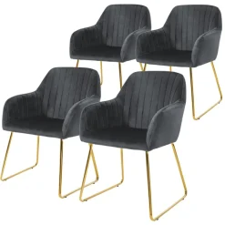 Esszimmerstuhl 4er Set mit Rücken- und Armlehnen Grau Küchenstuhl mit Microfaser-Samtbezug ML-Design-ECD Germany Clearance