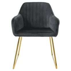 Esszimmerstuhl 4er Set mit Rücken- und Armlehnen Grau Küchenstuhl mit Microfaser-Samtbezug ML-Design-ECD Germany Clearance