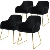 Esszimmerstuhl 4er Set mit Rücken- und Armlehnen Schwarz Küchenstuhl mit Microfaser-Samtbezug ML-Design-ECD Germany Best