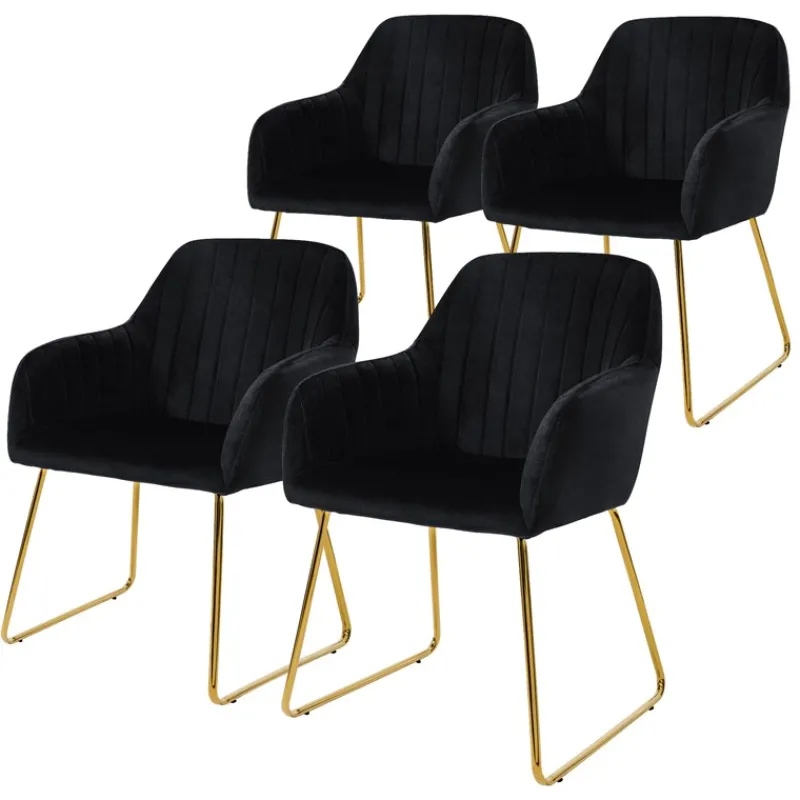 Esszimmerstuhl 4er Set mit Rücken- und Armlehnen Schwarz Küchenstuhl mit Microfaser-Samtbezug ML-Design-ECD Germany Best