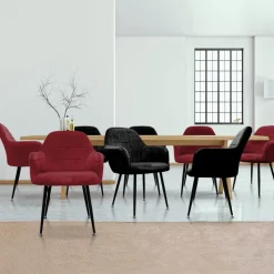 Esszimmerstuhl 8er Set mit Rücken- und Armlehnen Bordeaux/Schwarz Küchenstuhl mit Microfaser-Samtbezug-ECD Germany Outlet