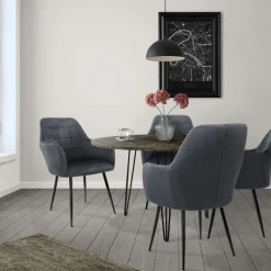 Esszimmerstuhl 2er Set mit Rücken- und Armlehnen Dunkelgrau Küchenstuhl mit Microfaser-Samtbezug-ECD Germany