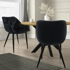 Esszimmerstuhl 2er Set mit Rücken- und Armlehnen Schwarz Küchenstuhl mit Microfaser-Samtbezug ML-Design-ECD Germany Clearance
