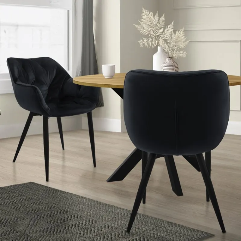 Esszimmerstuhl 2er Set mit Rücken- und Armlehnen Schwarz Küchenstuhl mit Microfaser-Samtbezug ML-Design-ECD Germany Clearance