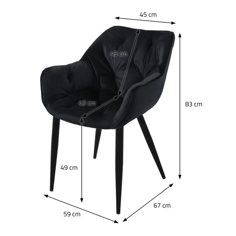 Esszimmerstuhl 2er Set mit Rücken- und Armlehnen Schwarz Küchenstuhl mit Microfaser-Samtbezug ML-Design-ECD Germany Clearance