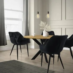 Esszimmerstuhl 2er Set mit Rücken- und Armlehnen Schwarz Küchenstuhl mit Microfaser-Samtbezug ML-Design-ECD Germany Clearance