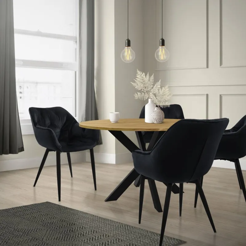 Esszimmerstuhl 2er Set mit Rücken- und Armlehnen Schwarz Küchenstuhl mit Microfaser-Samtbezug ML-Design-ECD Germany Clearance