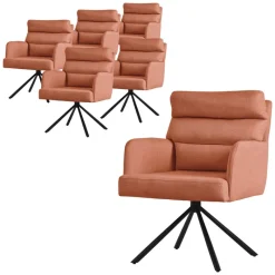 Esszimmerstuhl 6er Set Orange drehbar mit abnehmbaren Rückenkissen gepolstert bis 120 Kilogramm ML-Design-ECD Germany