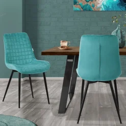 Esszimmerstuhl 2er Set Petrol mit Samtbezug und Stahlbeinen Küchenstuhl mit Rückenlehne ML-Design-ECD Germany Sale