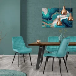 Esszimmerstuhl 6er Set Petrol mit Samtbezug und Stahlbeinen Küchenstuhl mit Rückenlehne ML-Design-ECD Germany New