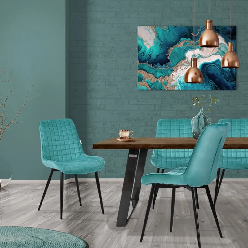 Esszimmerstuhl 6er Set Petrol mit Samtbezug und Stahlbeinen Küchenstuhl mit Rückenlehne ML-Design-ECD Germany New