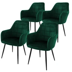 Esszimmerstuhl 4er Set Quadrat Steppung mit Rücken- und Armlehnen Dunkelgrün Küchenstuhl mit Microfaser-Samtbezug ML-Design-ECD Germany Hot