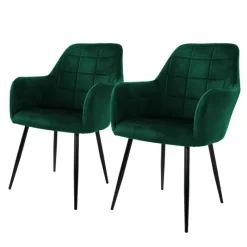 Esszimmerstuhl 2er Set Quadrat Steppung mit Rücken- und Armlehnen Dunkelgrün Küchenstuhl mit Microfaser-Samtbezug ML-Design-ECD Germany Online