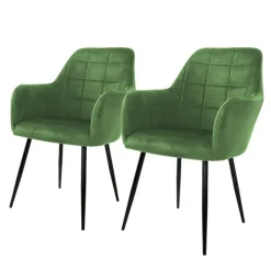 Esszimmerstuhl 2er Set Quadrat Steppung mit Rücken- und Armlehnen Salbei Küchenstuhl mit Microfaser-Samtbezug ML-Design-ECD Germany Outlet