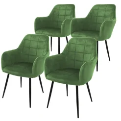 Esszimmerstuhl 4er Set Quadrat Steppung mit Rücken- und Armlehnen Salbei Küchenstuhl mit Microfaser-Samtbezug ML-Design-ECD Germany Discount