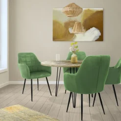 Esszimmerstuhl 4er Set Quadrat Steppung mit Rücken- und Armlehnen Salbei Küchenstuhl mit Microfaser-Samtbezug ML-Design-ECD Germany Discount