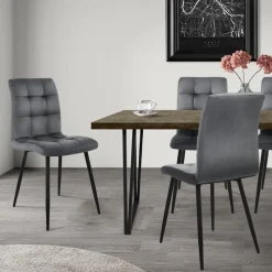 Esszimmerstuhl 4er Set Quadrat Steppung mit Rückenlehne Anthrazit Küchenstuhl mit Microfaser-Samtbezug ML-Design-ECD Germany Discount