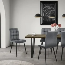 Esszimmerstuhl 4er Set Quadrat Steppung mit Rückenlehne Anthrazit Küchenstuhl mit Microfaser-Samtbezug ML-Design-ECD Germany Discount