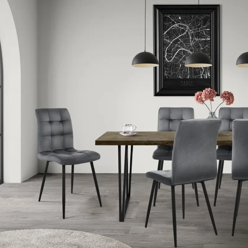 Esszimmerstuhl 4er Set Quadrat Steppung mit Rückenlehne Anthrazit Küchenstuhl mit Microfaser-Samtbezug ML-Design-ECD Germany Discount