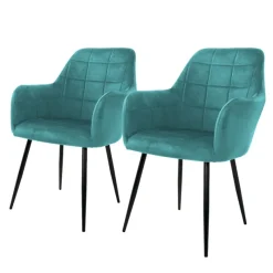 Esszimmerstuhl 2er Set Quadrat Steppung mit Rücken- und Armlehnen Petrol Küchenstuhl mit Microfaser-Samtbezug ML-Design-ECD Germany Online