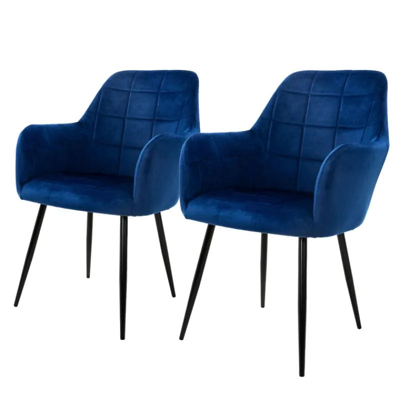 Esszimmerstuhl 2er Set Quadrat Steppung mit Rücken- und Armlehnen Dunkelblau Küchenstuhl mit Microfaser-Samtbezug ML-Design-ECD Germany Discount