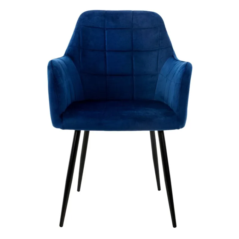 Esszimmerstuhl 2er Set Quadrat Steppung mit Rücken- und Armlehnen Dunkelblau Küchenstuhl mit Microfaser-Samtbezug ML-Design-ECD Germany Discount