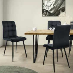 Esszimmerstuhl 4er Set Quadrat Steppung Schwarz Samtbezug mit Metallbeinen inkl. Montagematerial ML-Design-ECD Germany Best