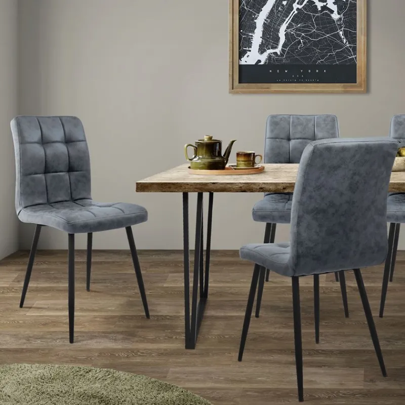 Esszimmerstuhl 4er Set Quadrat Steppung mit Rückenlehne Anthrazit Küchenstuhl mit Kunstleder Bezug ML-Design-ECD Germany Discount